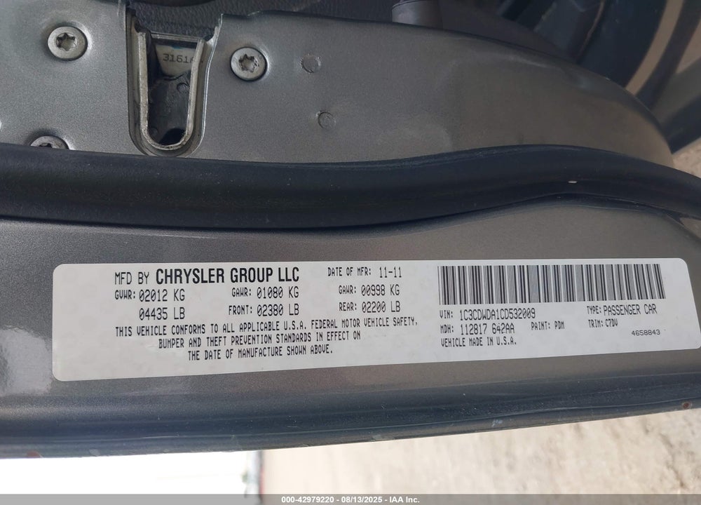 2012 DODGE CALIBER VIN: 1C3CDWDA1CD532009