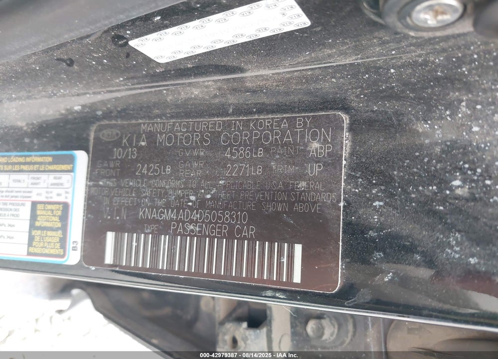 2013 KIA OPTIMA HYBRID VIN: KNAGM4AD4D5058310