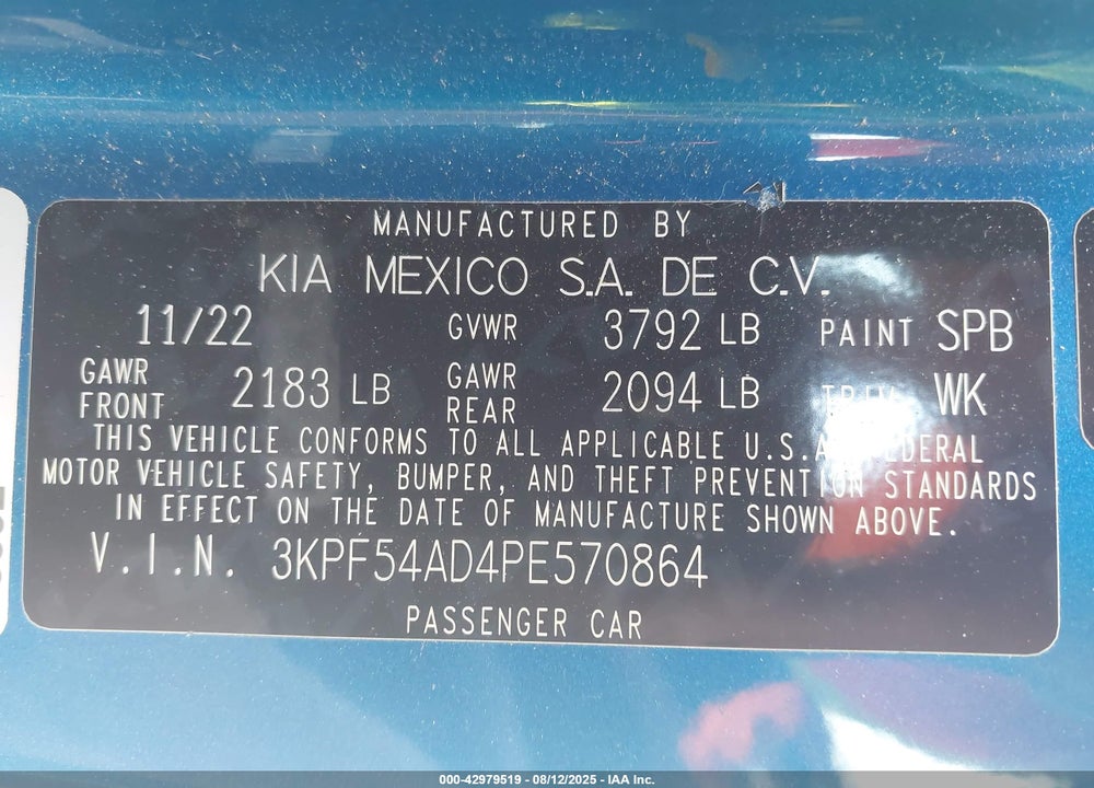 2023 KIA FORTE VIN: 3KPF54AD4PE570864