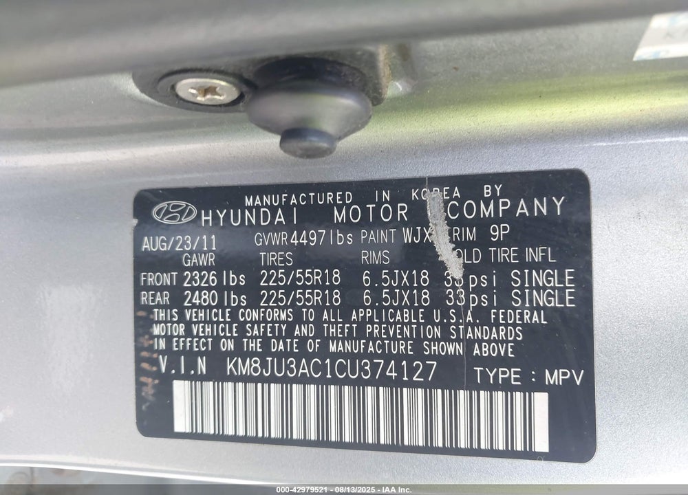 2012 HYUNDAI TUCSON LIMITED VIN: KM8JU3AC1CU374127