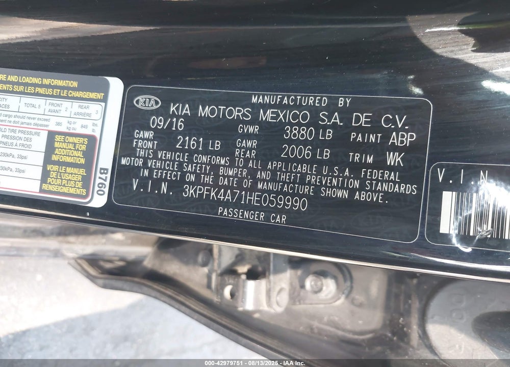 2017 KIA FORTE VIN: 3KPFK4A71HE059990