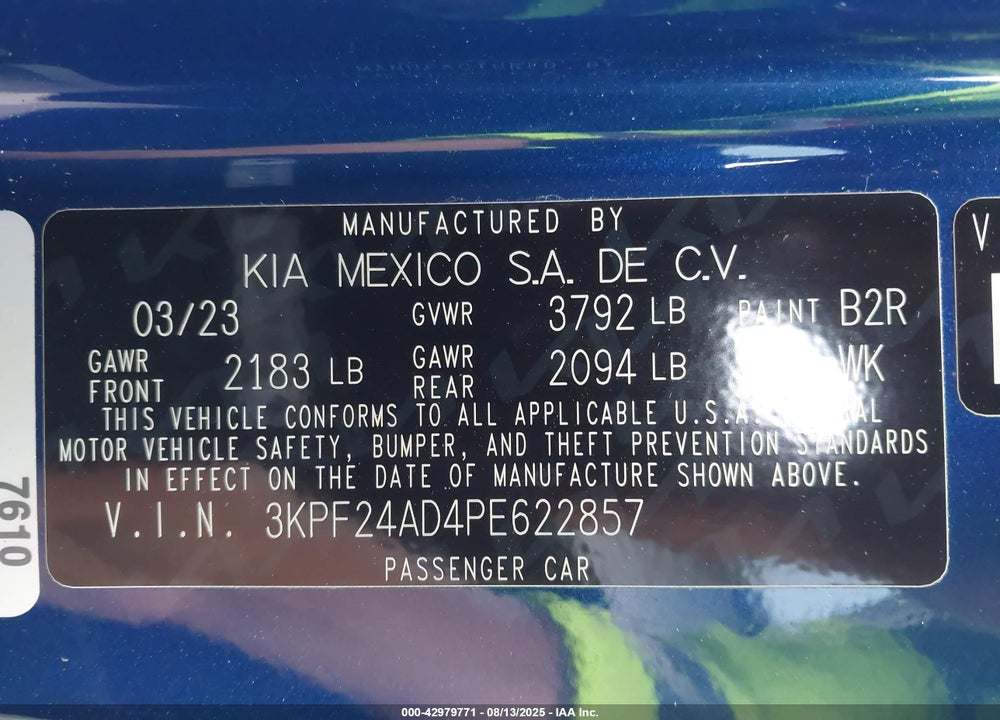 2023 KIA FORTE VIN: 3KPF24AD4PE622857
