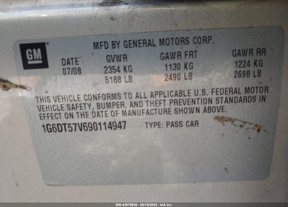 2009 CADILLAC CTS VIN: 1G6DT57V690114947