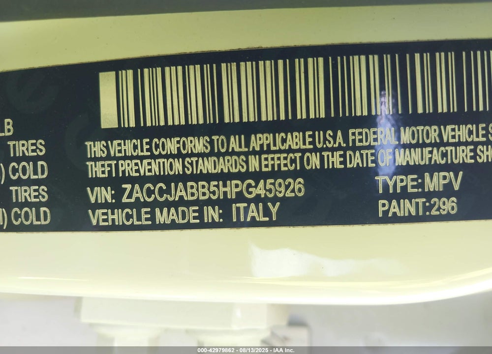 2017 JEEP RENEGADE VIN: ZACCJABB5HPG45926