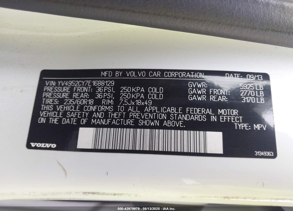2014 VOLVO XC90 3.2 VIN: YV4952CY7E1688129