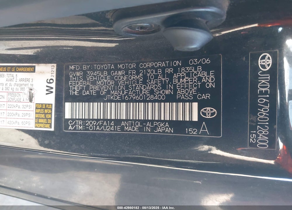 2006 SCION TC VIN: JTKDE167960128400