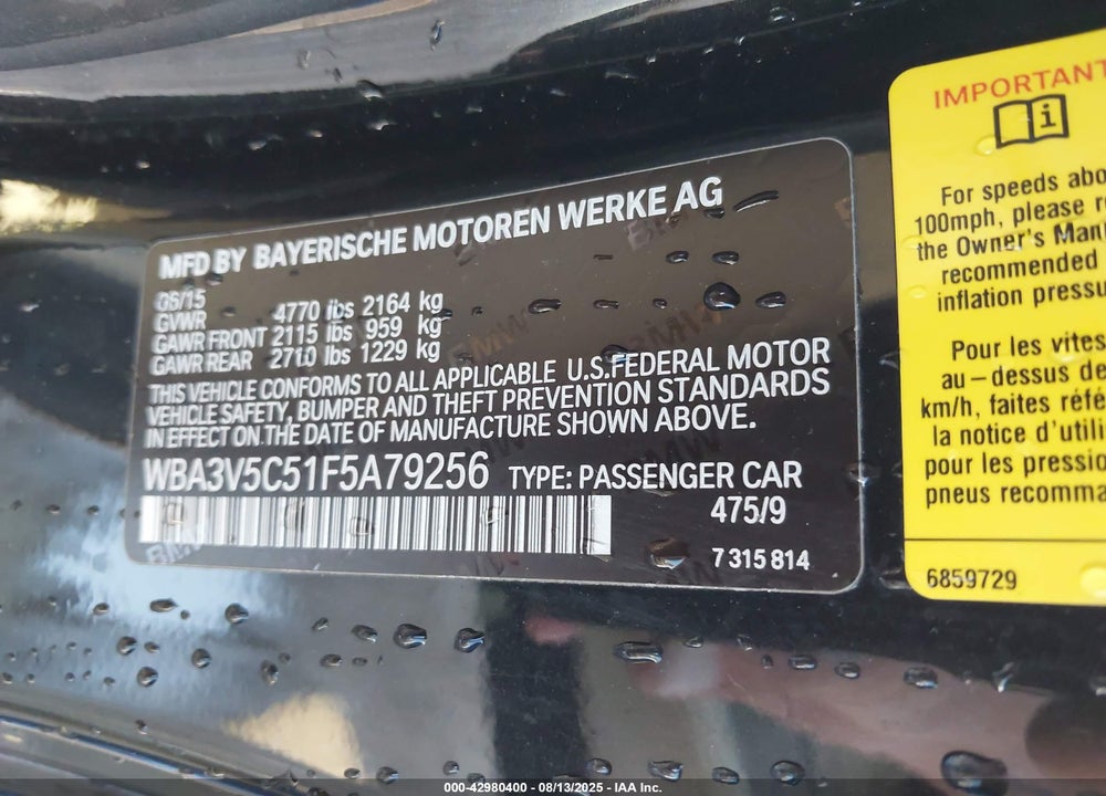 2015 BMW 4 SERIES VIN: WBA3V5C51F5A79256