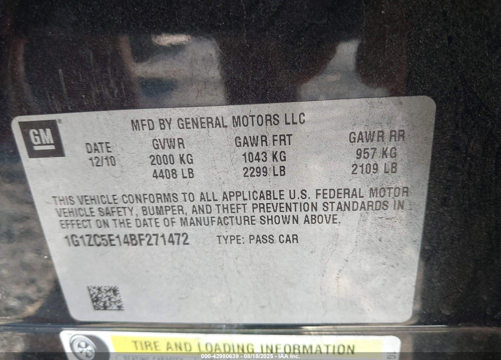 2011 CHEVROLET MALIBU VIN: 1G1ZC5E14BF271472