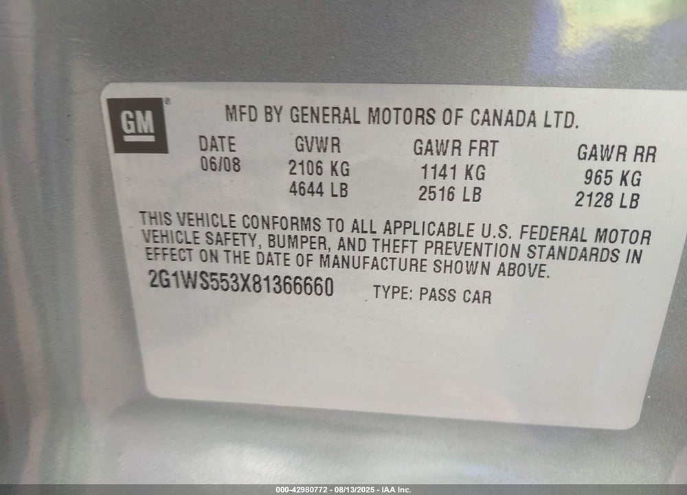 2008 CHEVROLET IMPALA POLICE VIN: 2G1WS553X81366660