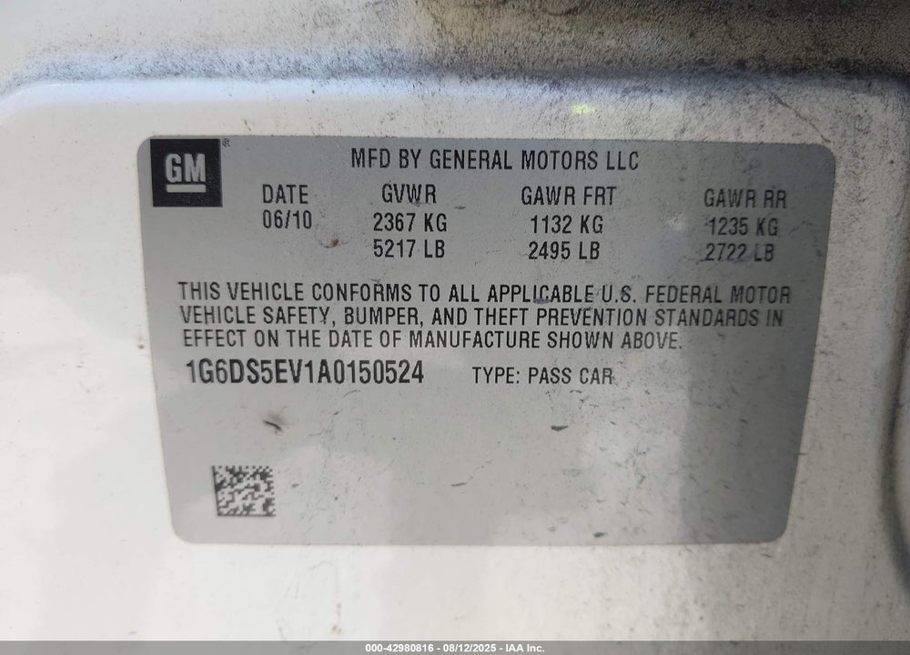 2010 CADILLAC CTS VIN: 1G6DS5EV1A0150524