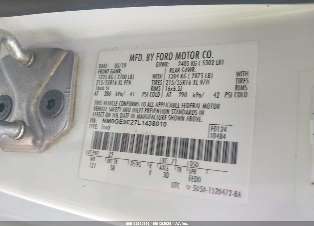 2020 FORD TRANSIT CONNECT XL PASSENGER WAGON VIN: NM0GE9E27L1438010