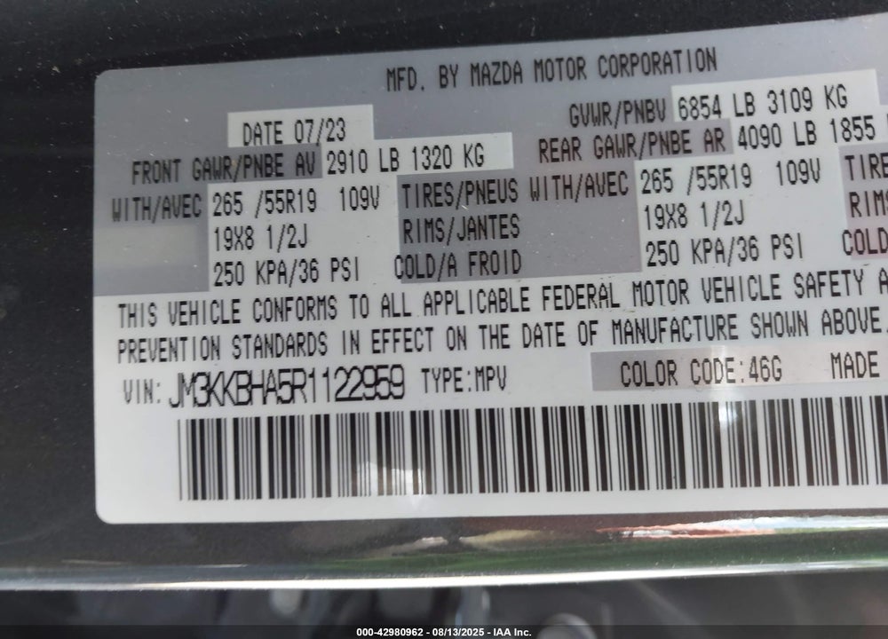 2024 MAZDA CX-90 VIN: JM3KKBHA5R1122959