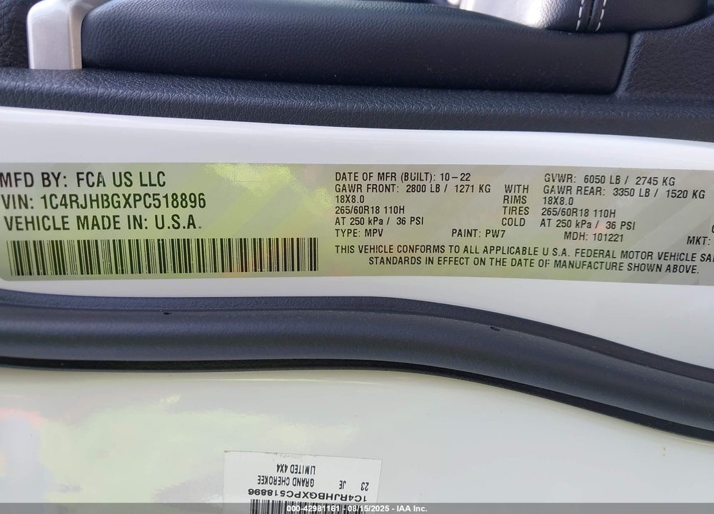 2023 JEEP GRAND CHEROKEE VIN: 1C4RJHBGXPC518896