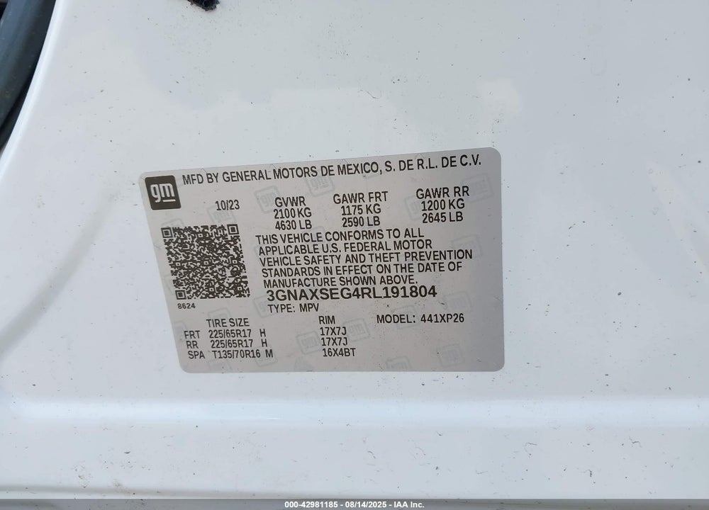 2024 CHEVROLET EQUINOX AWD LS VIN: 3GNAXSEG4RL191804