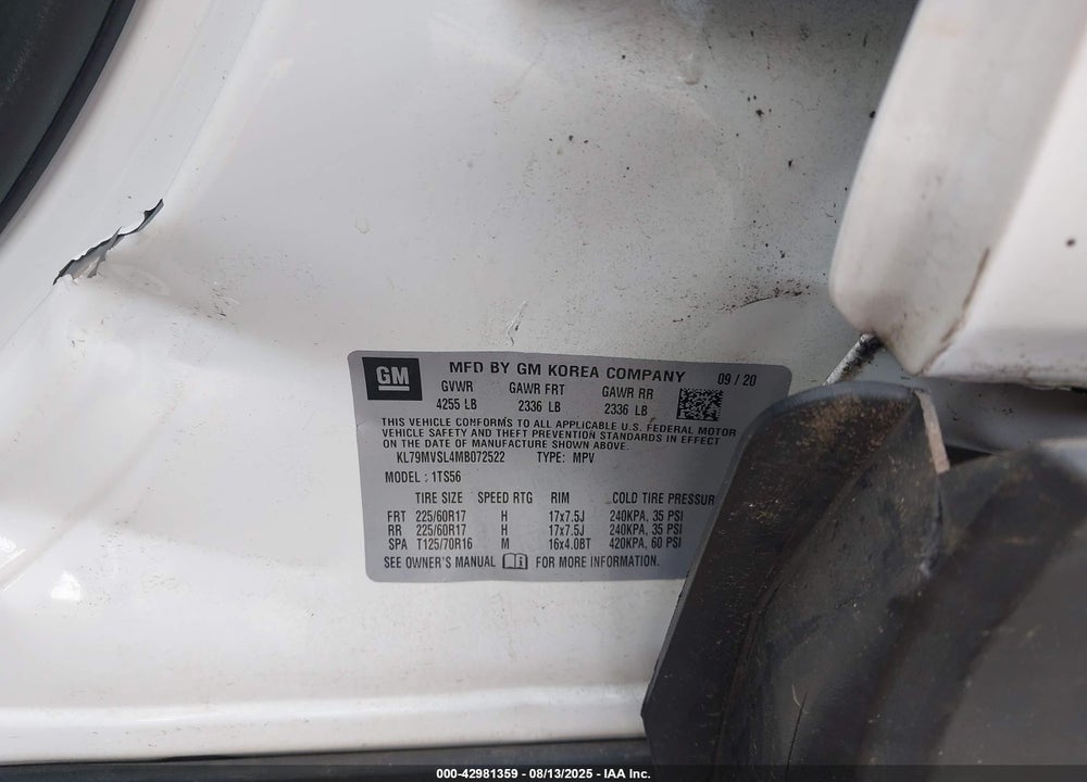 2021 CHEVROLET TRAILBLAZER VIN: KL79MVSL4MB072522