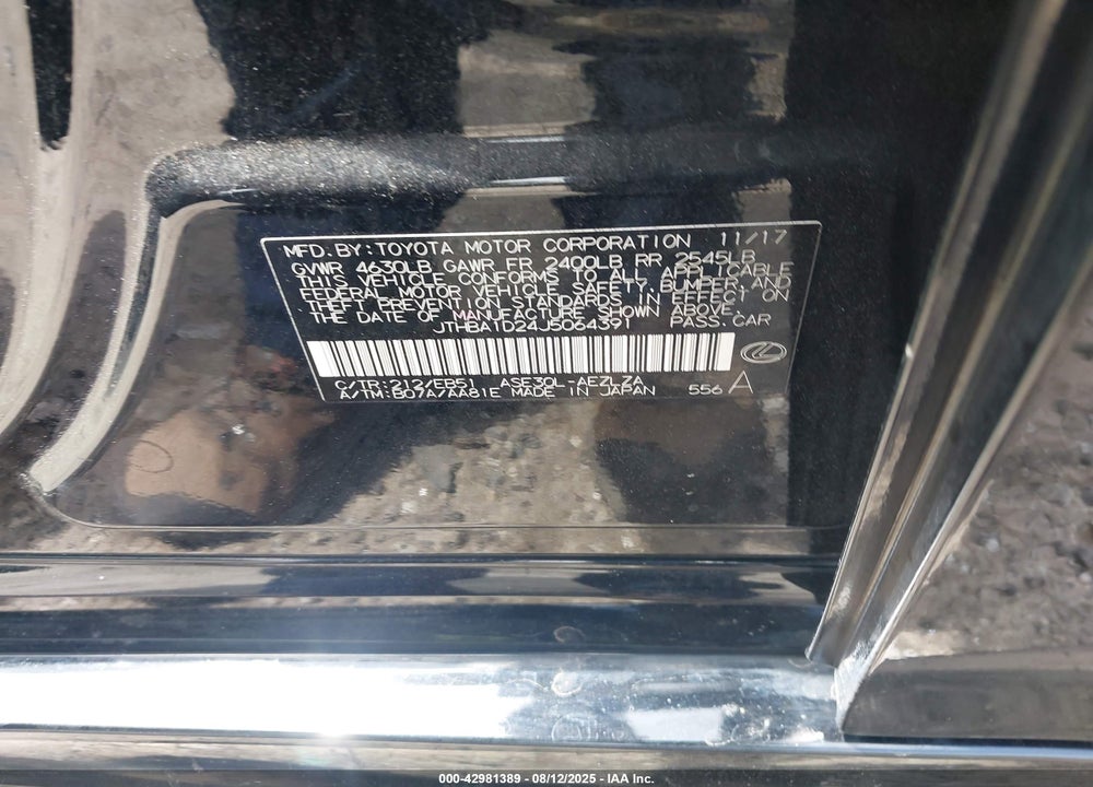 2018 LEXUS IS 300 VIN: JTHBA1D24J5064391