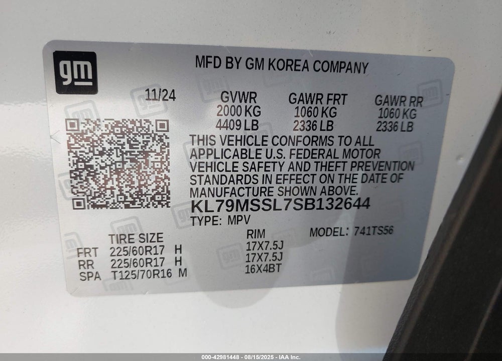 2025 CHEVROLET TRAILBLAZER AWD ACTIV VIN: KL79MSSL7SB132644