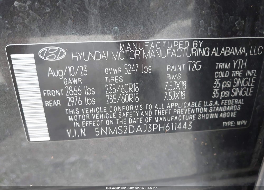 2023 HYUNDAI SANTA FE VIN: 5NMS2DAJ3PH611443