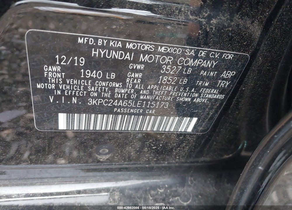 2020 HYUNDAI ACCENT VIN: 3KPC24A65LE115173
