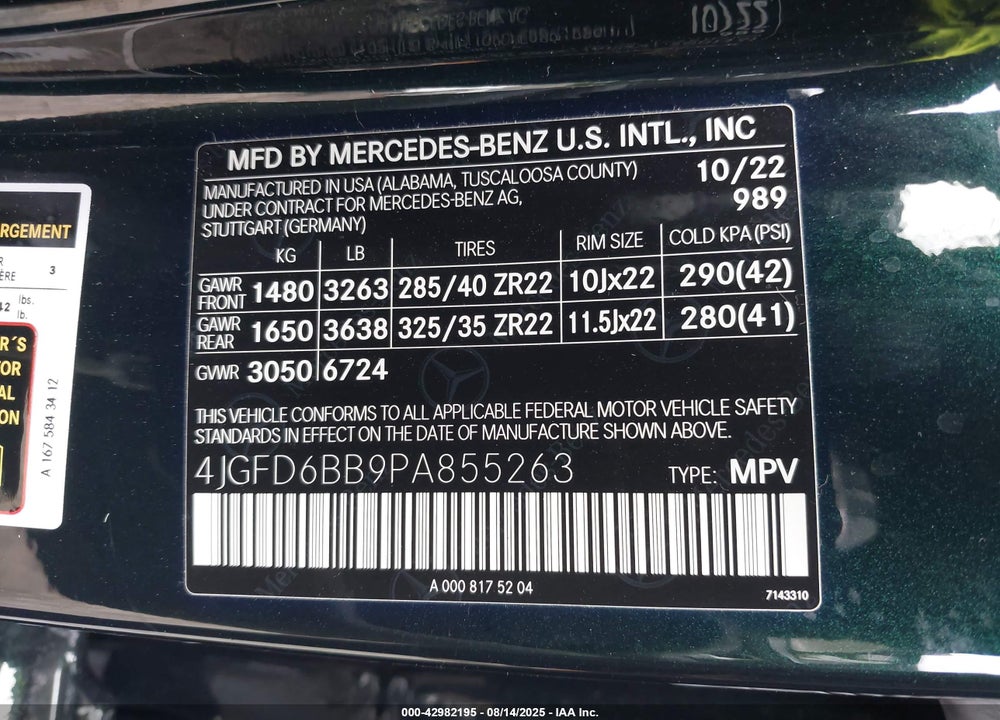 2023 MERCEDES-BENZ GLE CLASS VIN: 4JGFD6BB9PA855263