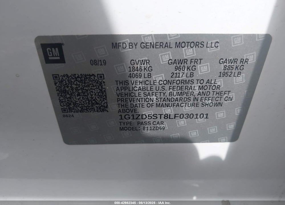 2020 CHEVROLET MALIBU VIN: 1G1ZD5ST8LF030101