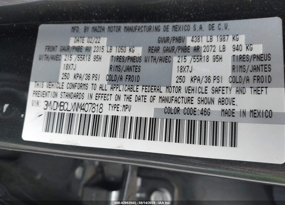 2022 MAZDA CX-30 PREFERRED VIN: 3MVDMBCLXNM407818