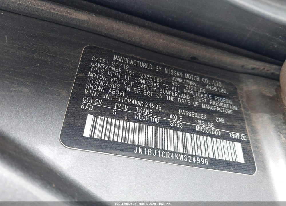 2019 NISSAN ROGUE SPORT SL VIN: JN1BJ1CR4KW324996