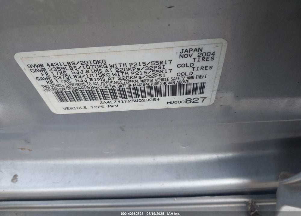 2005 MITSUBISHI OUTLANDER XLS VIN: JA4LZ41F25U029264