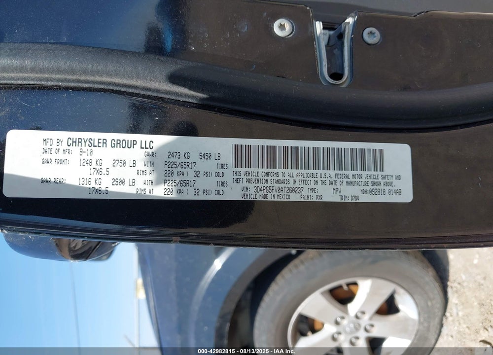 2010 DODGE JOURNEY SXT VIN: 3D4PG5FV0AT260237