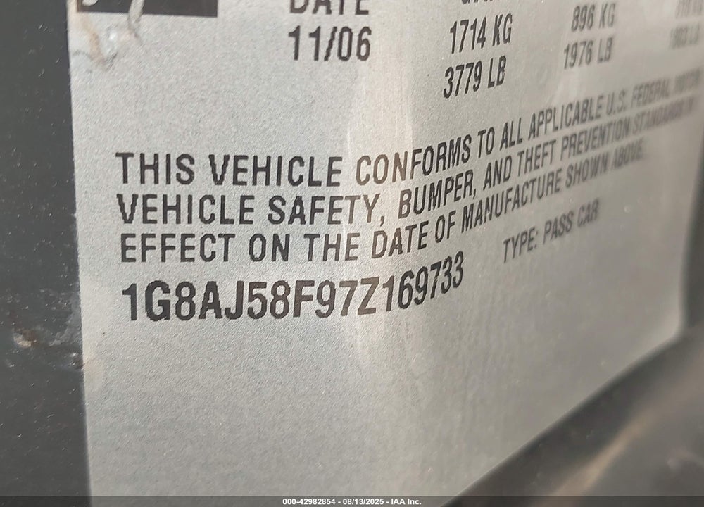 2007 SATURN ION VIN: 1G8AJ58F97Z169733