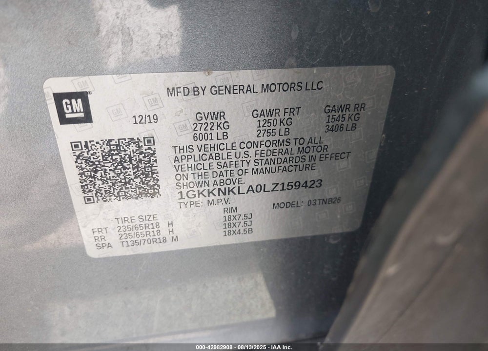 2020 GMC ACADIA FWD SLE VIN: 1GKKNKLA0LZ159423