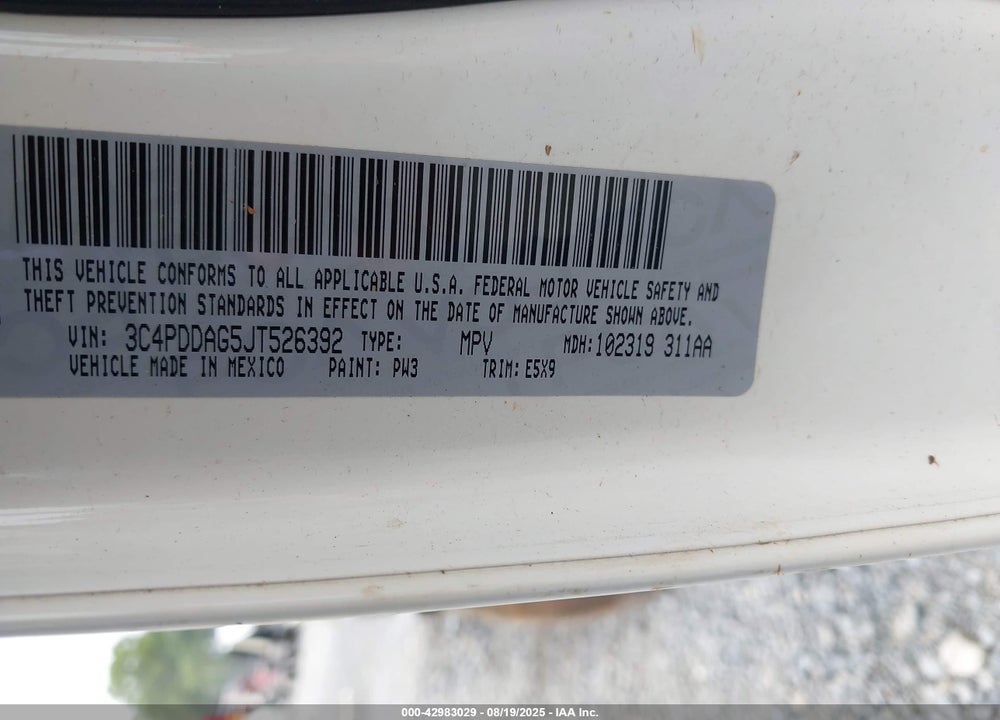 2018 DODGE JOURNEY VIN: 3C4PDDAG5JT526392