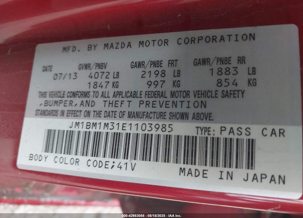 2014 MAZDA 3 S GRAND TOURING VIN: JM1BM1M31E1103985