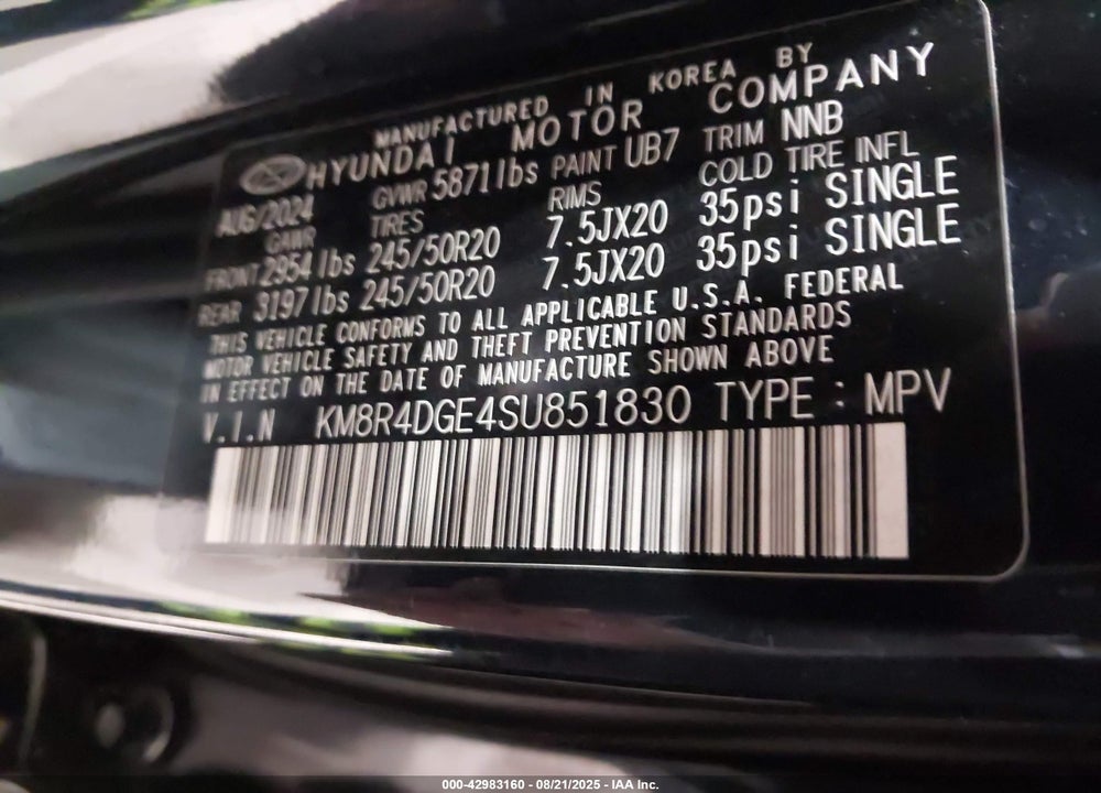 2025 HYUNDAI PALISADE VIN: KM8R4DGE4SU851830