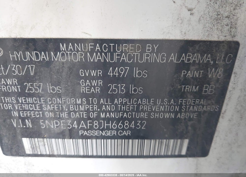 2018 HYUNDAI SONATA LIMITED VIN: 5NPE34AF8JH668432