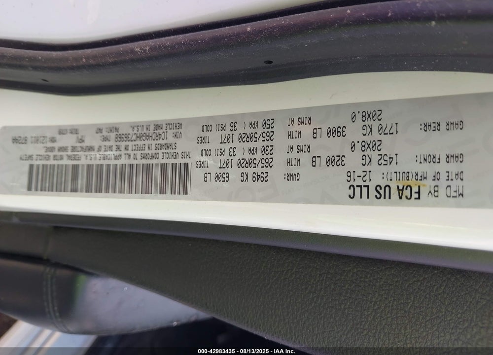 2017 DODGE DURANGO VIN: 1C4RDHAG0HC736968