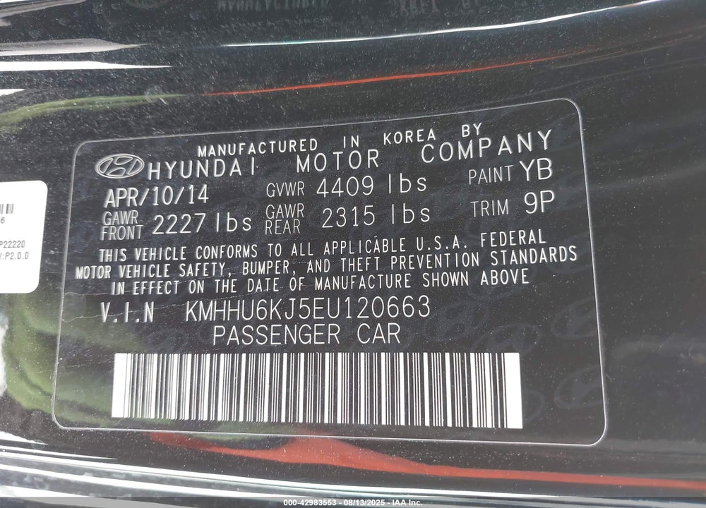 2014 HYUNDAI GENESIS 3.8 GRAND TOURING VIN: KMHHU6KJ5EU120663