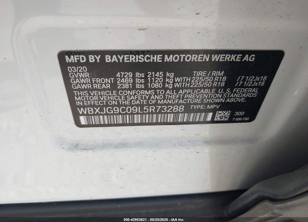 2020 BMW X1 VIN: WBXJG9C09L5R73288