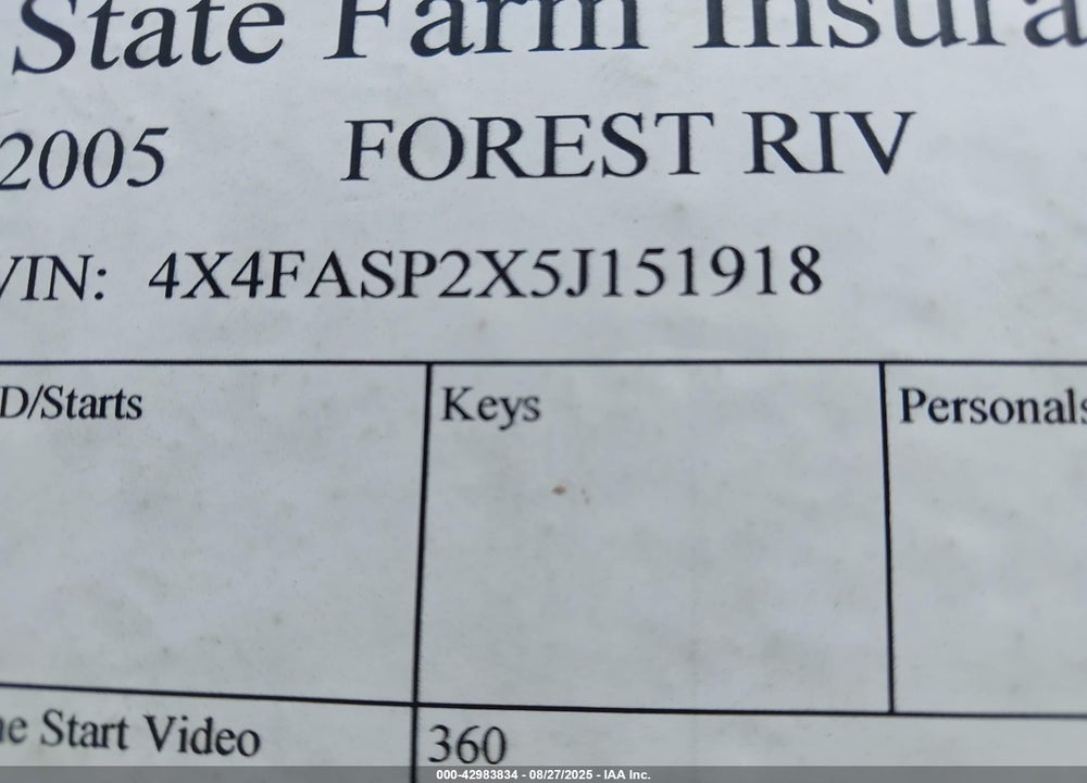 2005 FOREST RIV ALL AMERIC VIN: 4X4FASP2X5J151918