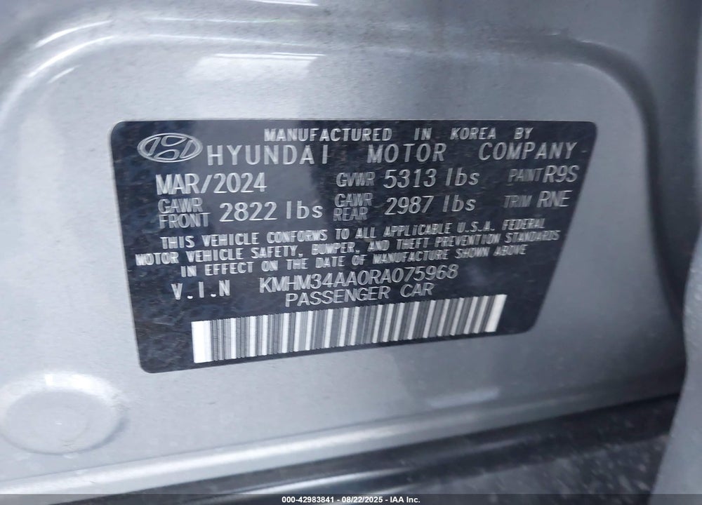 2024 HYUNDAI IONIQ 6 VIN: KMHM34AA0RA075968