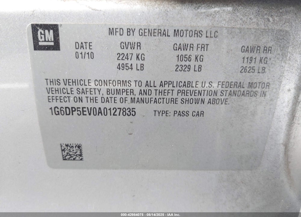 2010 CADILLAC CTS VIN: 1G6DP5EV0A0127835