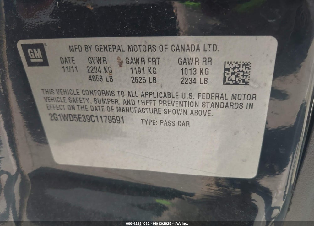 2012 CHEVROLET IMPALA VIN: 2G1WD5E39C1179591