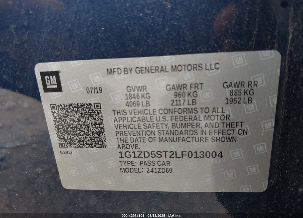 2020 CHEVROLET MALIBU FWD LT VIN: 1G1ZD5ST2LF013004