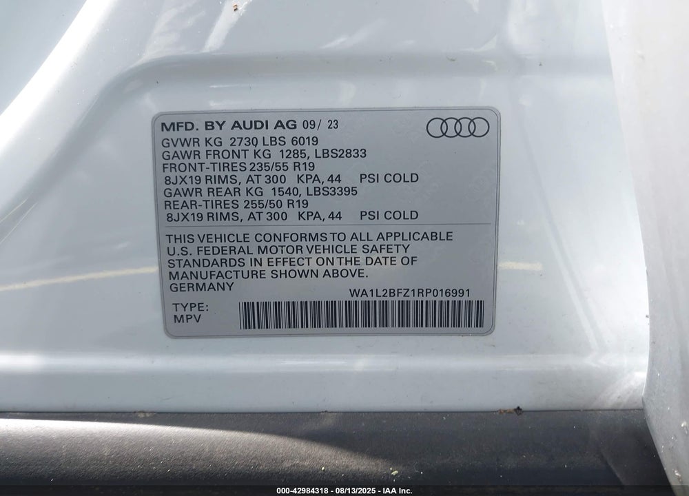 2024 AUDI Q4 E-TRON VIN: WA1L2BFZ1RP016991
