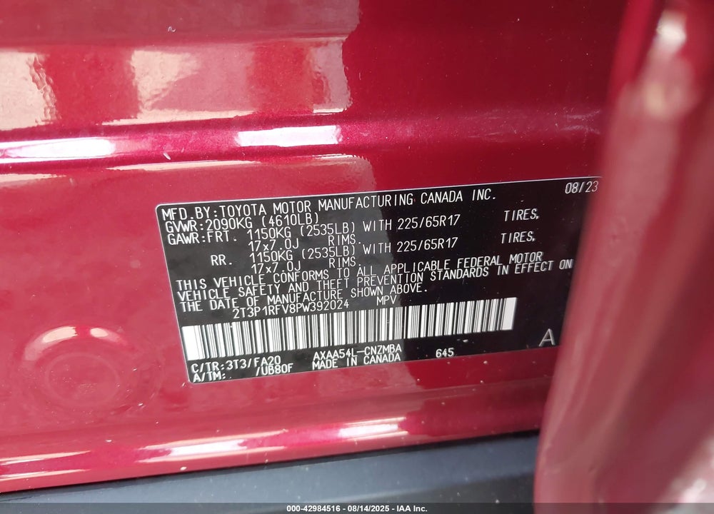 2023 TOYOTA RAV4 VIN: 2T3P1RFV8PW392024