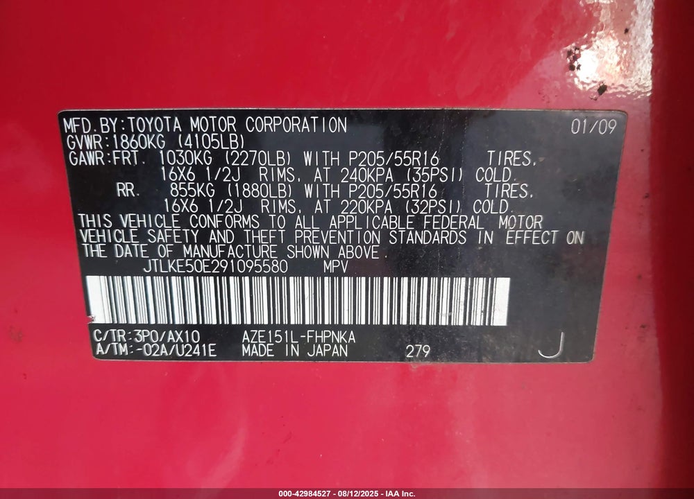 2009 SCION XB VIN: JTLKE50E291095580