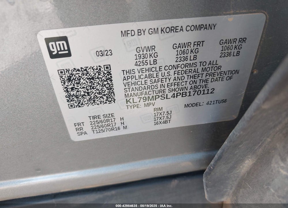2023 CHEVROLET TRAILBLAZER VIN: KL79MPSL4PB170112