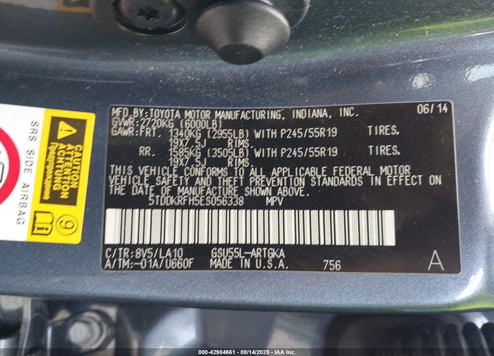 2014 TOYOTA HIGHLANDER VIN: 5TDDKRFH5ES056338