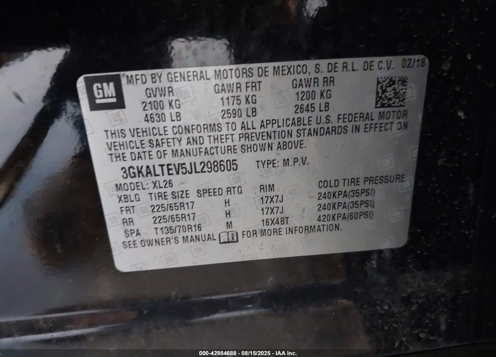 2018 GMC TERRAIN VIN: 3GKALTEV5JL298605