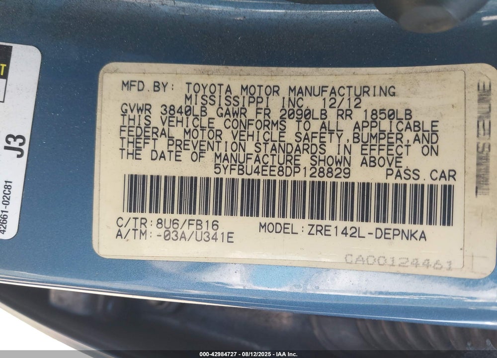 2013 TOYOTA COROLLA LE VIN: 5YFBU4EE8DP128829